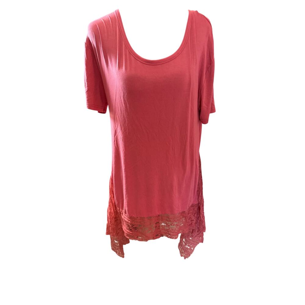 POL Clothing Lace Hem Tunic Top Size Small Rose Pink Boho Layering Raw Edge